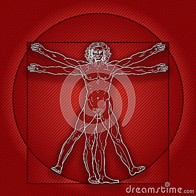 The Vitruvian man (Homo vitruviano). Red version. Vector Illustration
