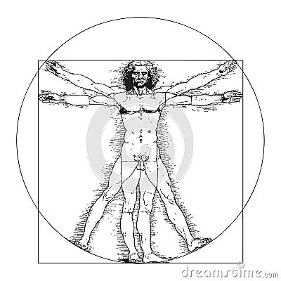 Vitruvian Man by Leonardo Da Vinci Vector Illustration