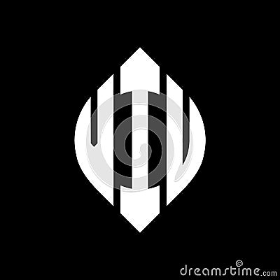 VIU circle letter logo design with circle and ellipse shape. VIU ellipse letters with typographic style. The three initials form a Vector Illustration