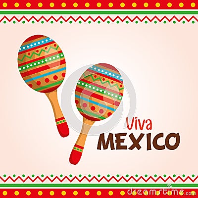 Viva mexico label with maracas Vector Illustration