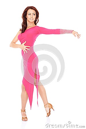 Vivacious Woman Dancing In A Sexy Pink Dress Royalty Free Stock Images ...