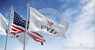 Vivek Ramaswamy 2024 presidential election campaign flag waving Cartoon Illustration