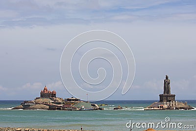 Vivekananda rock memorial and Thiruvalluvar statue at kanyakumari Stock Photo