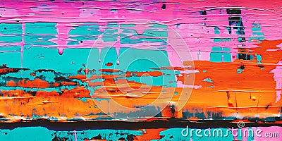 Vivid abstract painting with bold strokes of pink, turquoise, and orange. Stock Photo