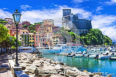 Vivid beautiful town Lerici in Liguria, Italy Stock Photo