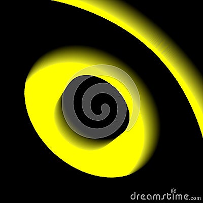 close-up view of part of a 3D image of bright yellow concentric rings on black background Stock Photo