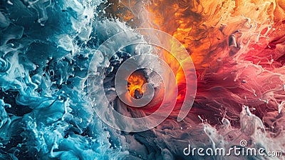 Vivid clash of fiery and icy elements creating dynamic energy Stock Photo