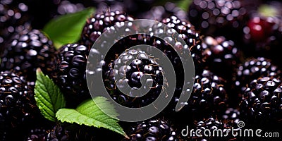 Vivid close-up of juicy blackberries. AI Generative Stock Photo