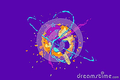 Vivid colorful abstract composition with ice cream, geometric objects, splash and other various design elements. Vector illustrati Vector Illustration