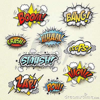 Vivid colorful comic sound effects set Stock Photo