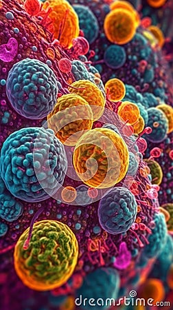 Vivid Colors of Adipose Cells Under the Electron Microscope . Stock Photo