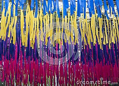 Vivid colors of striped paper background. Used for decorating or hanging in the festival. Thai paper handcraft Stock Photo