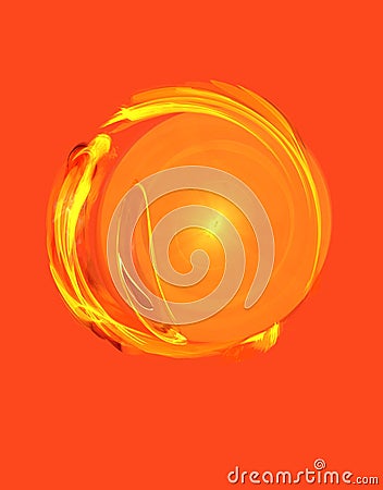 Vivid 3d round yellow spot or blot with blurry stains on orange background. Stock Photo
