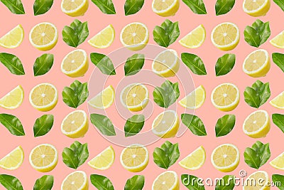 Vivid fruit pattern of fresh lemon on colourful background Stock Photo