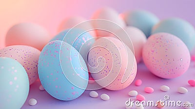 Vivid holographic neon Easter on a glossy gradient fluid background. Pink color tone. Generated AI Stock Photo