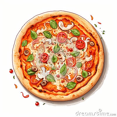 Vivid Hyperrealistic Pizza Illustration With Detailed Character Illustrations Cartoon Illustration