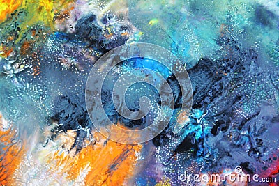 Blue orange yellow contrast icy background, painting watercolor background, painting abstract colors Stock Photo