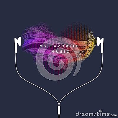 Vivid illustration with headphones and sound waves. Vector Illustration