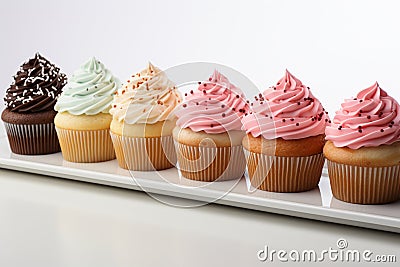 Vivid lineup cupcakes stand out individually against a clean white isolation Stock Photo