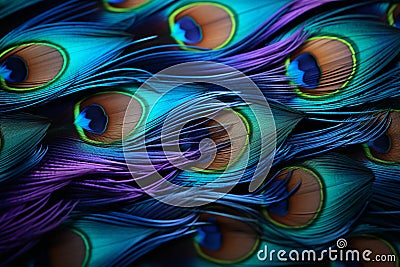 Vivid macro shots peacock feathers create a captivating background Stock Photo