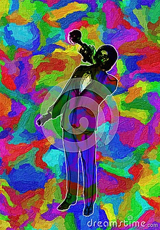 Vivid Multi Color Abstract Illustration of Classic Jazz Trumpet Player Stock Photo