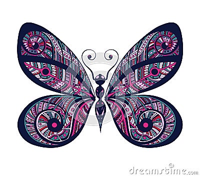 Vivid ornamental hand drawn vintage butterfly. Stock Photo