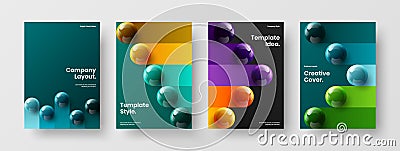 Vivid poster A4 design vector layout bundle. Original 3D spheres corporate identity template set. Vector Illustration