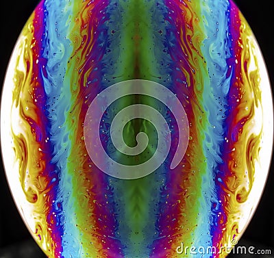 Vivid rainbow colours of a Macro soap bubbles creating psychedelic patterns under light dome Stock Photo