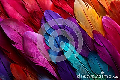 Vivid Rainbow feathers colorful. Generate Ai Stock Photo