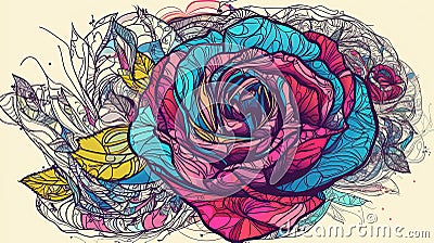 Vivid Rose Artwork Digital Painting Stock Photo