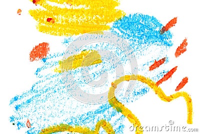 Vivid scribbles abstract hand drawn pastel illustration. Blue and yellow paint swirl, zig zag, stains. Cartoon Illustration