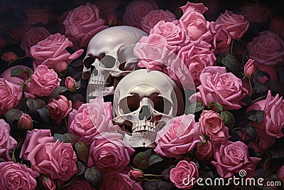 Vivid Skull roses paint nature. Generate Ai Stock Photo