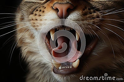 A vivid snapshot showcasing a cat with its mouth agape, revealing its unique feline expression., A rough and scratchy texture of a Stock Photo