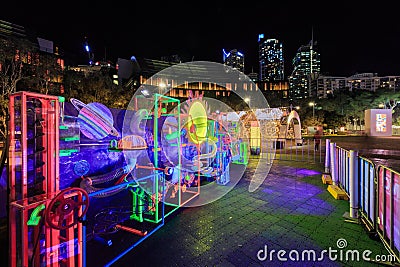 `Vivid Sydney` lighting display in a park, Sydney, Australia Editorial Stock Photo