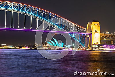 Vivid sydney opera house night life harbour bridge Editorial Stock Photo