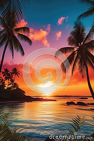 Vivid travel scene featuring tropical beauty, radiant sunsets Stock Photo