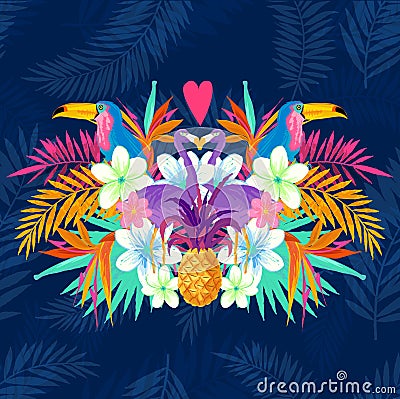 Vivid Tropical Love Vector Illustration