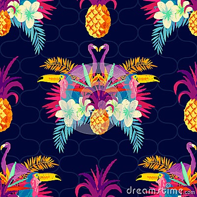 Vivid Tropical Seamless Pattern Cartoon Illustration