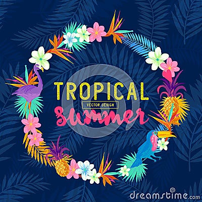 Vivid Tropical Wreath Vector Illustration