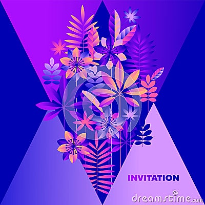 Vivid violet and orange abstract tropical plant Vector Illustration