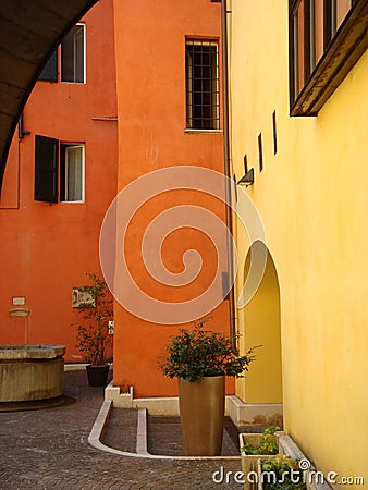 Vivid wall colors in Umbrian village Stock Photo