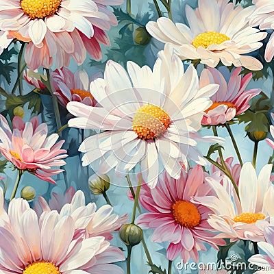 Vivid Watercolor Daisies Seamless Pattern AI Generated Cartoon Illustration