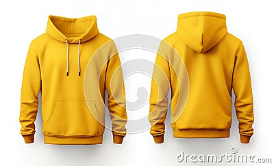 Vivid Yellow Hoodie Mockup Front and Back. Generative ai Cartoon Illustration