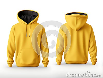 Vivid Yellow Hoodie Mockup Front and Back. Generative ai Cartoon Illustration