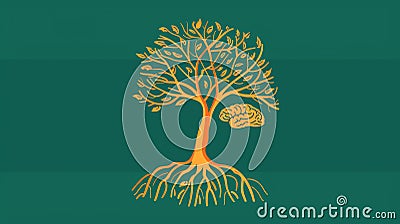 Mind-Body Connection Illustrated with Brain-Root Tree Stock Photo