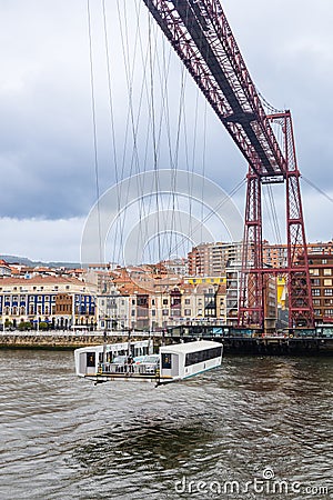 The Vizcaya Bridge transports cars across the Nervion River in Biscay, Spain Editorial Stock Photo