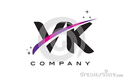 VK V K Black Letter Logo Design with Purple Magenta Swoosh Vector Illustration