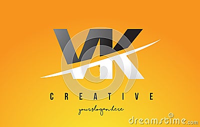 VK V K Letter Modern Logo Design with Yellow Background and Swoosh. Vector Illustration