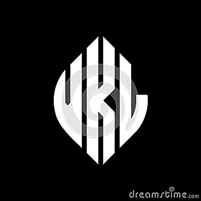 VKL circle letter logo design with circle and ellipse shape. VKL ellipse letters with typographic style. The three initials form a Vector Illustration