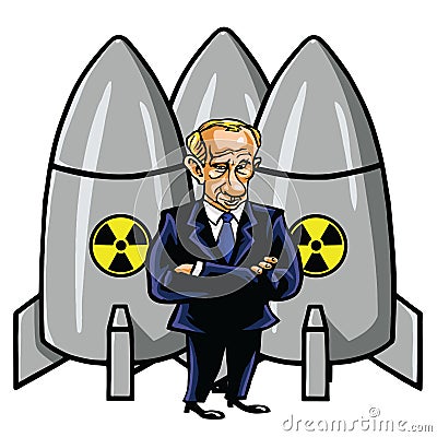 Vladimir Putin Cartoon with Nuclear Missiles. Vector Illustration. August 12, 2017 Vector Illustration